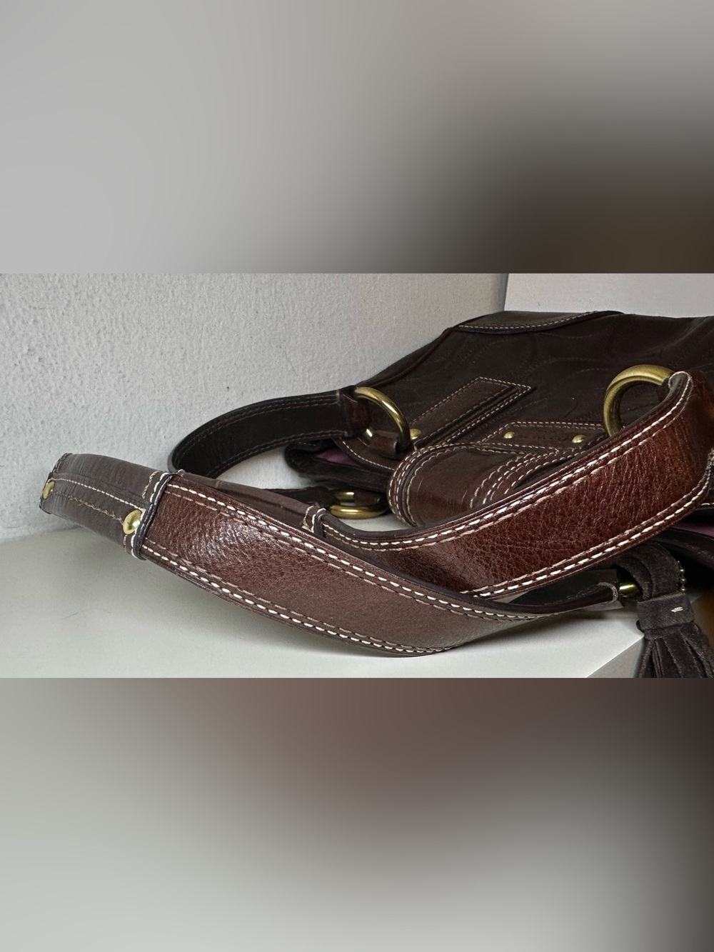 COACH Vintage Hampton Signature 11330 Brown Leather Shoulder Bag - Picture 9 of 15